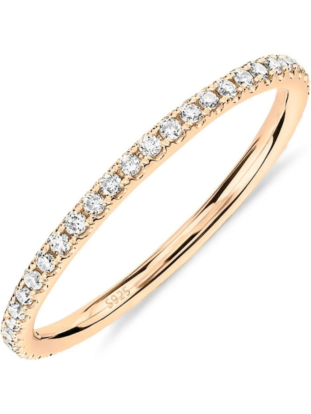 925 Sterling Silver Women's Wedding Band - 14K Gold Plated CZ Engagement Ring